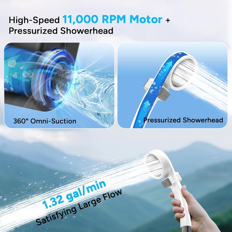 Dr. Prepare Portable Shower for Camping, Shower Pump with 8000mAh Battery, 2200mAh Battery with 4.5 Gallons Bucket - Image 2